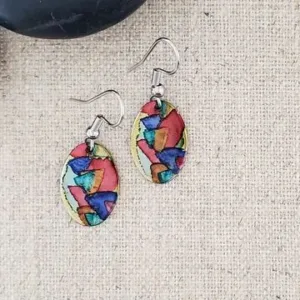 Alcohol Ink Stainless Steel Small Oval Earrings - Image 1
