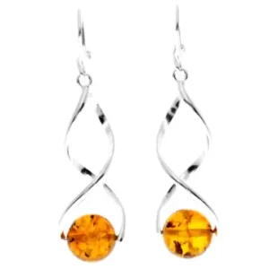 925 Sterling Silver & Genuine Baltic Amber Elegant Drop Dangling Earrings - TBE2 - Image 1