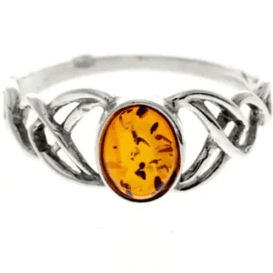 925 Sterling Silver & Baltic Amber Celtic Ring - 7482 - Image 1