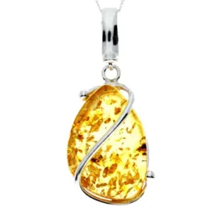 925 Sterling Silver & Genuine Cognac Baltic Amber Exlusive Unique Pendant - PD2277 - Image 1