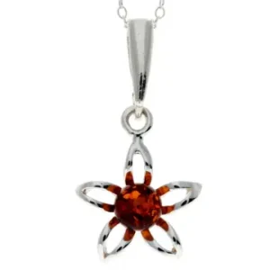 925 Sterling Silver & Baltic Amber Classic Flower Pendant - GL2010 - Image 1