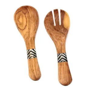 Olive Wood Serving Set - Small With Batik Inlay - Image 1