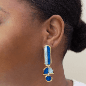 Lanie - Blue Gold Colorful Acrylic Dangle Statement Earrings - Image 1