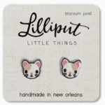 White w Brown Spot Kitty Cat Earrings