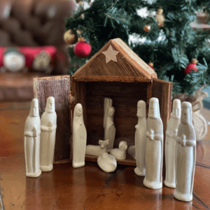 Kenya Soapstone Nativity Set and Banana Fiber Barn, 13 - Image 1