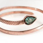 Rare Upper Arm Pure Copper Inlaid Abalone Serpent Bracelet