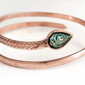 Rare Upper Arm Pure Copper Inlaid Abalone Serpent Bracelet
