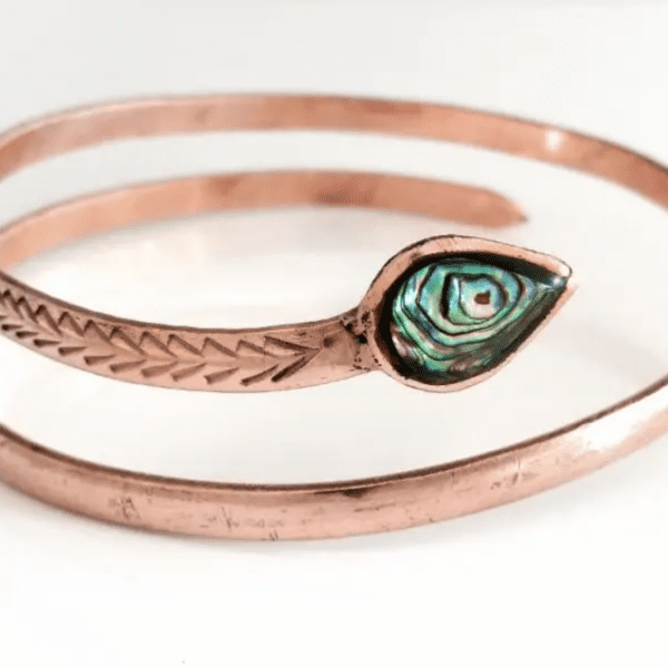 Rare Upper Arm Pure Copper Inlaid Abalone Serpent Bracelet