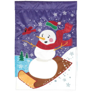 Snowman Sledding House Flag - Image 1
